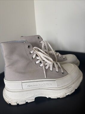 Alexander McQueen Taupe Canvas Lace-Up Platform Boots